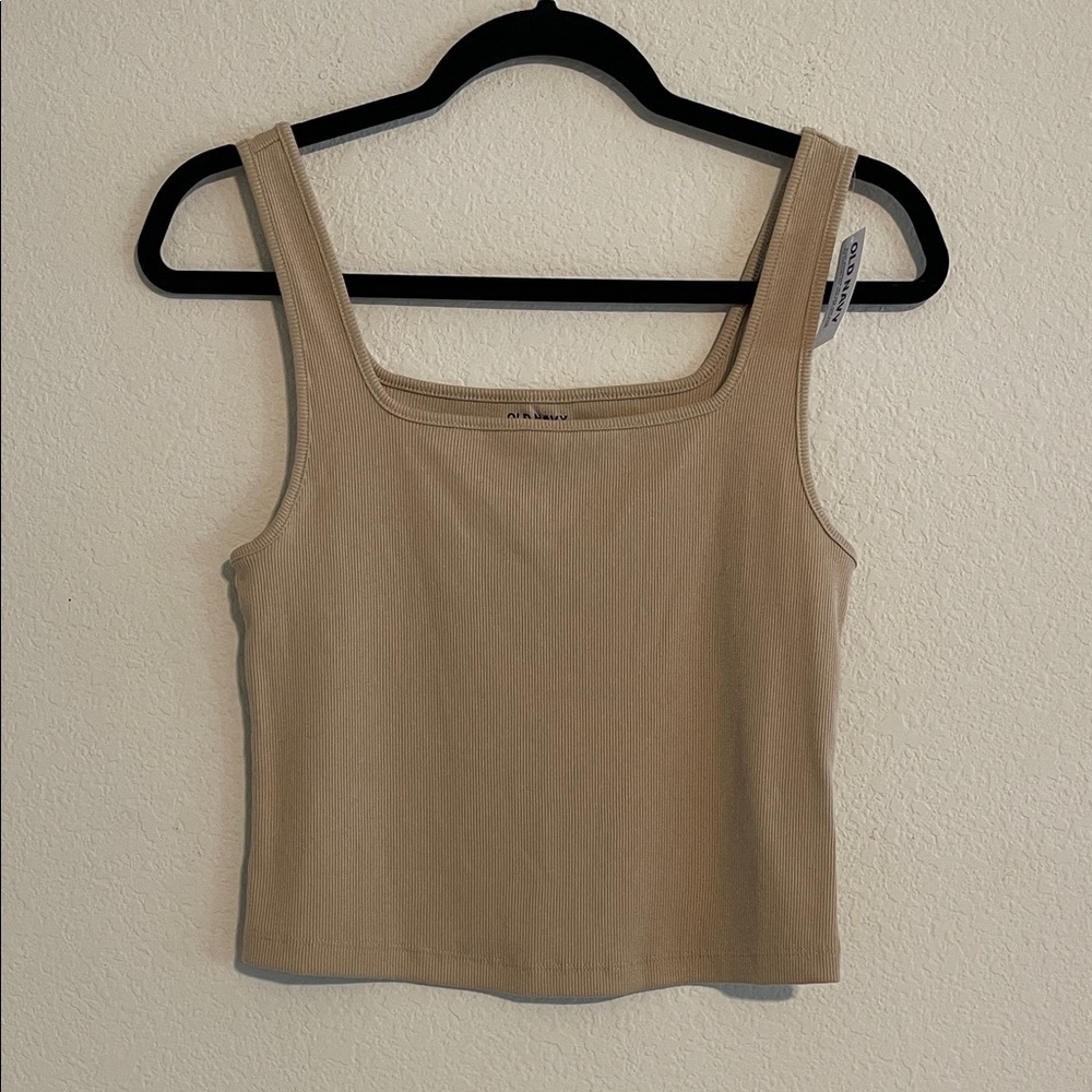 Old Navy Women Tan Ribbed Cropped Tank Top Large Contemporary Cotton Causal